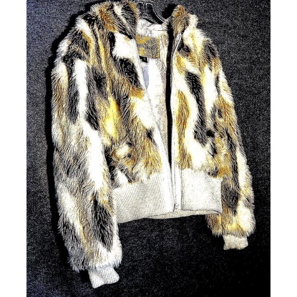 Autumn Trails Faux Fur Crop Zip Bomber Jacket Thick Coat w Hoodie Junior Size XL - Picture 2 of 12